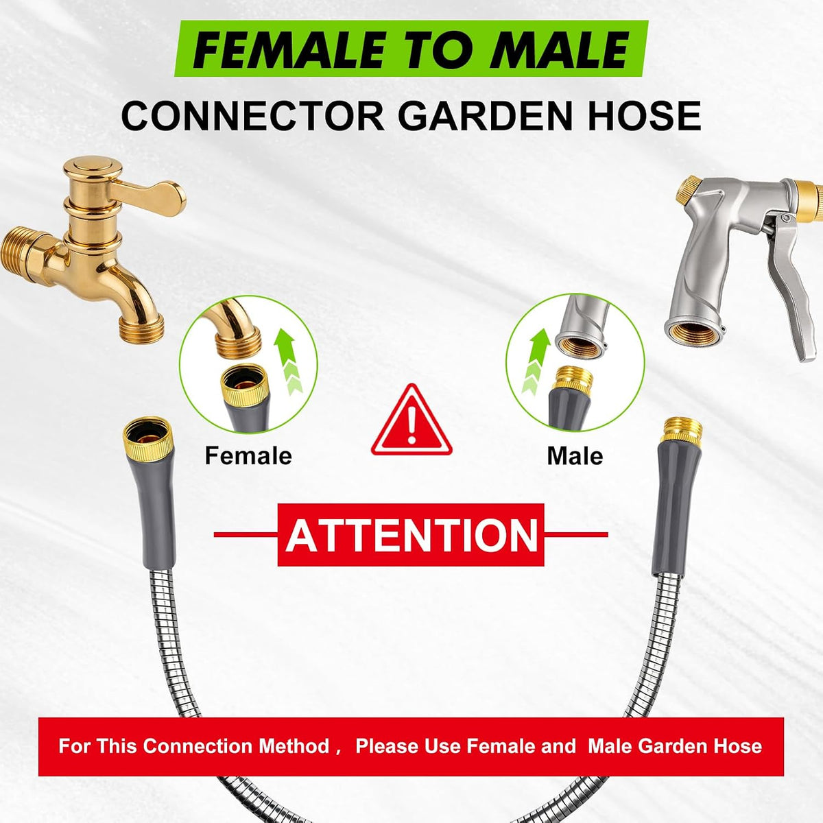 Manguera jardín acero inox 6ft conector hembra a macho