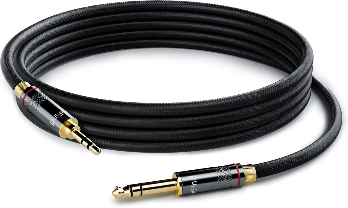 Cable audio TRS 1/8 a 1/4 pulg 4 pies chapado plata cobre