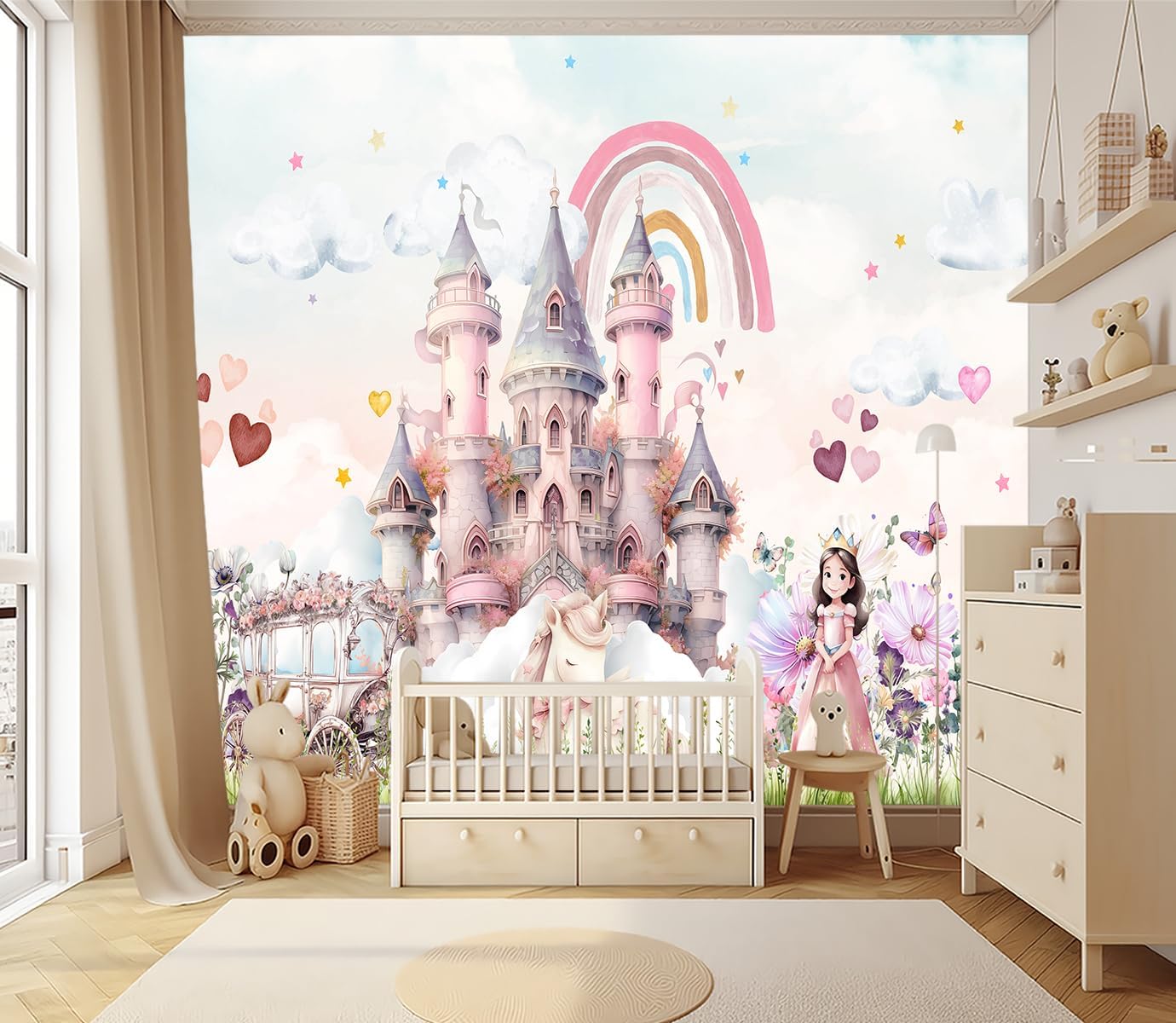 Papel tapiz mural bebé ciudadela rosa 132x92pulg