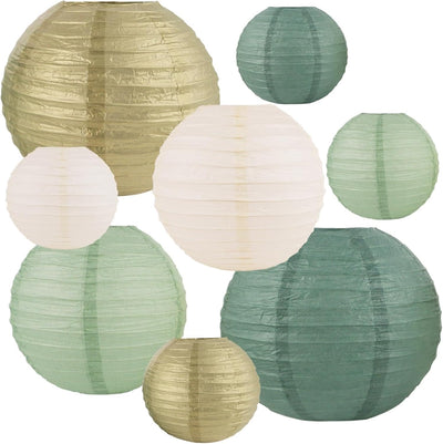 Set 8 Faroles Papel Verde Salvia 6-10pulg Bodas Jardín