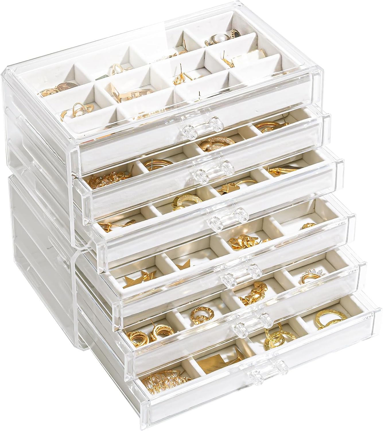 Caja organizadora aretes 6 cajones acrílico transparente