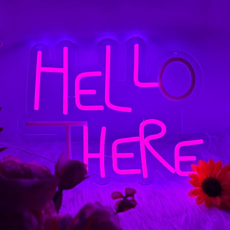 Letrero neón Hello There LED USB para bar hotel cafetería