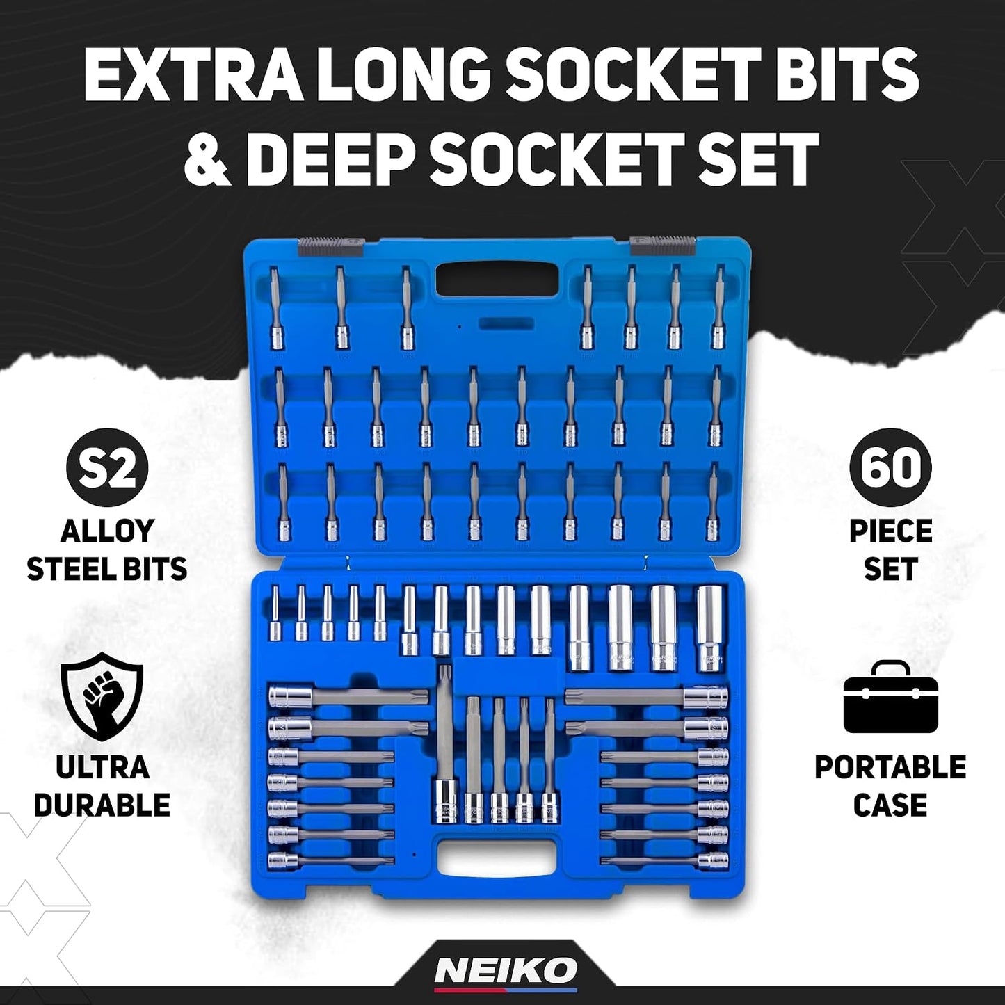 Set 60 Pzas Brocas S2 Torx Plus y E-Torx Cr-V