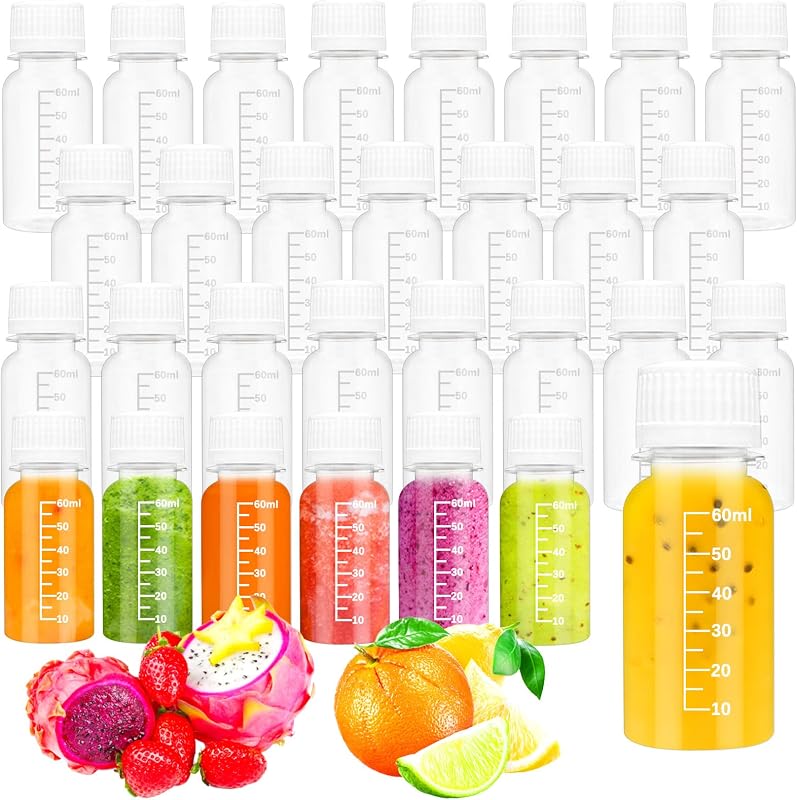 30 Botellas 2oz Plástico Reutilizable para Jugo Café Licuados