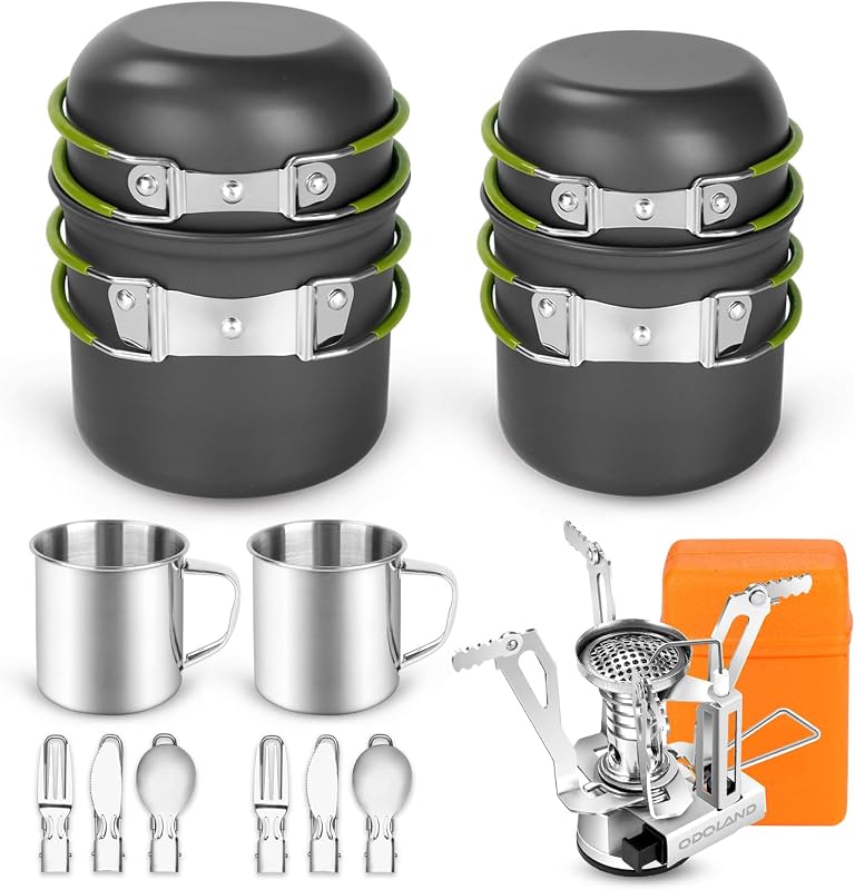 Kit utensilios cocina camping 16 pzas mini estufa 2 tazas
