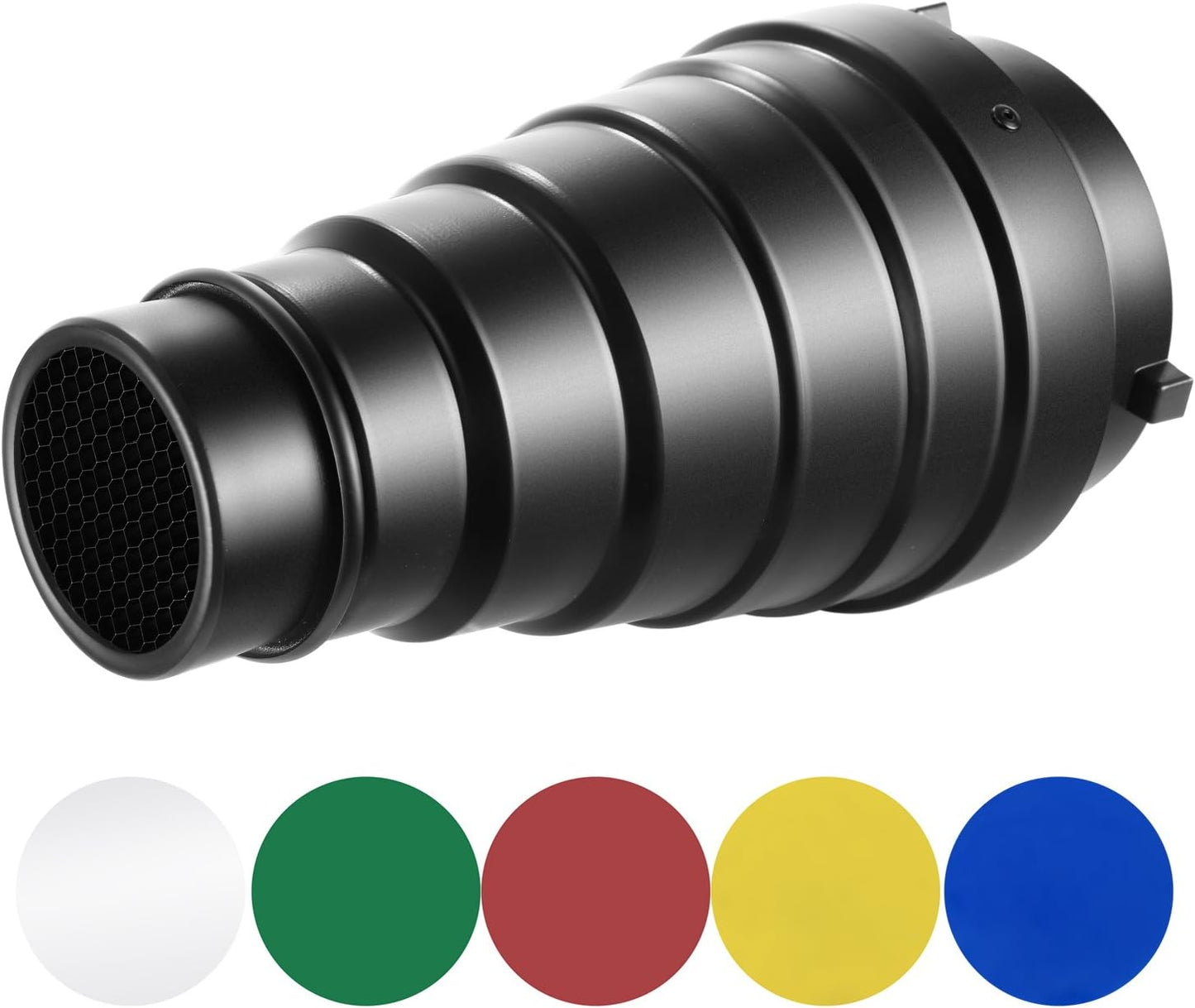 Kit snoot aluminio con rejilla y 5 filtros gel para Bowens