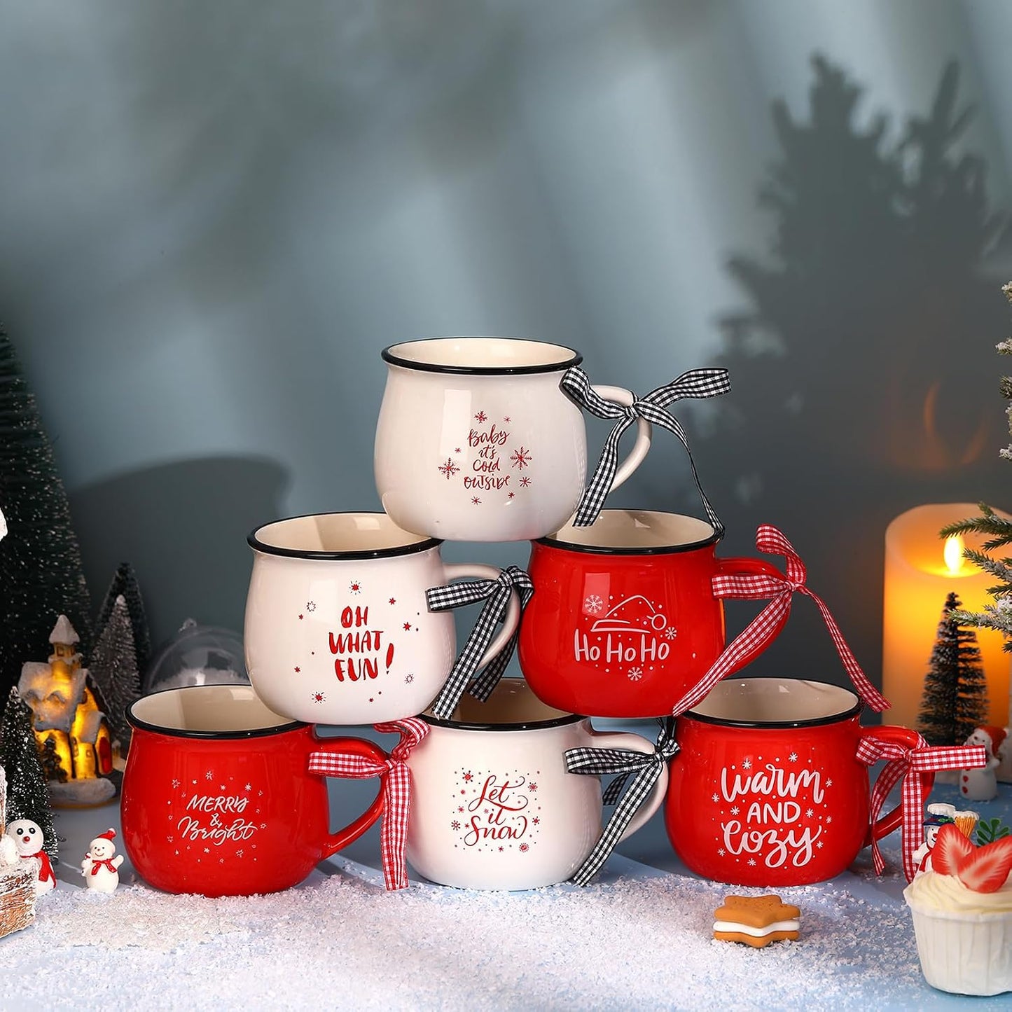 Set 6 Tazas Cerámica 12oz Regalo Chocolate Caliente Navidad
