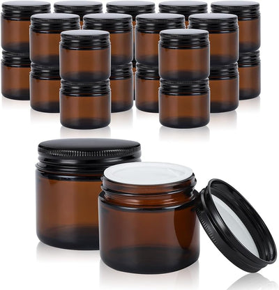 Tarros vidrio ámbar 1oz con tapas set 24 cosméticos viaje