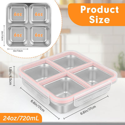 4 Pzas Recipientes Acero Inox con Tapas Bento Almuerzo