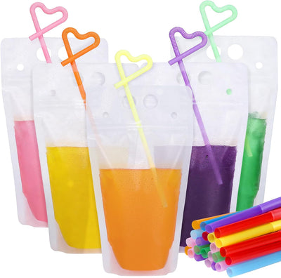 Bolsas de bebida Teenitor con pajita, 16 oz, transparentes