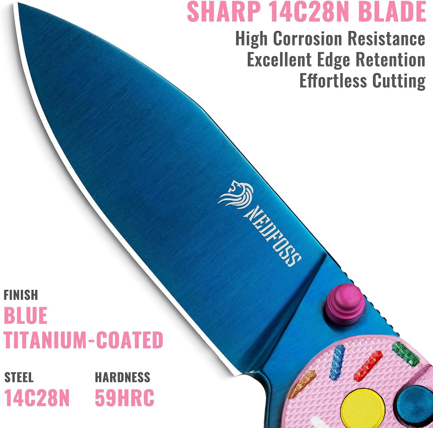 Cuchillo EDC rosa plegable 2.9pulg acero 14C28N mango G10