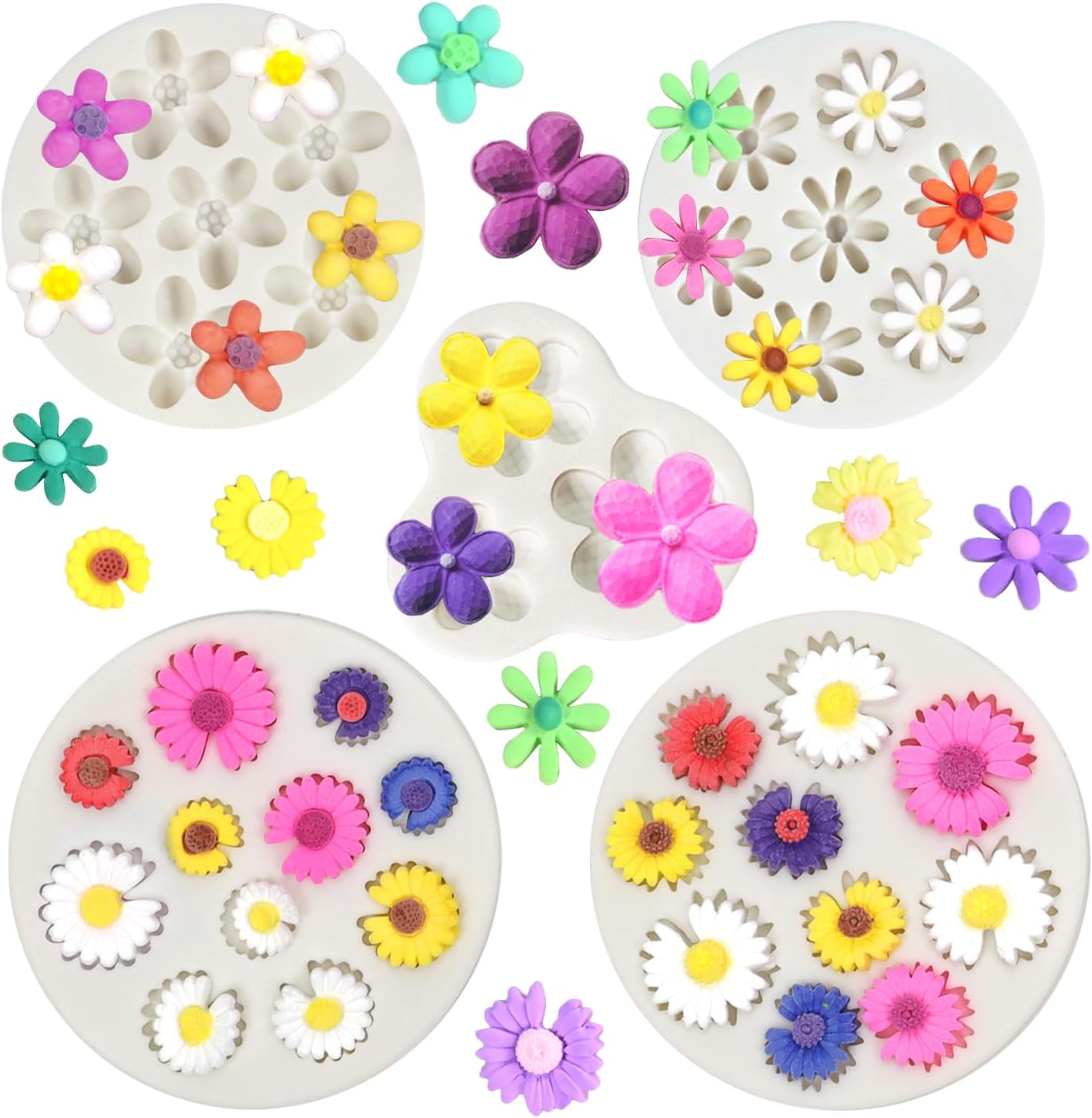 5 Moldes Silicona Flores Mini para Chocolate Hielo Cera