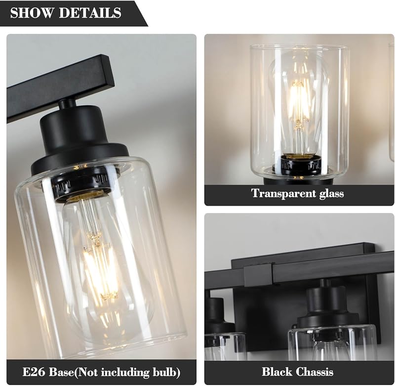 Lámpara tocad. baño 6 luces 38pulg negra industrial