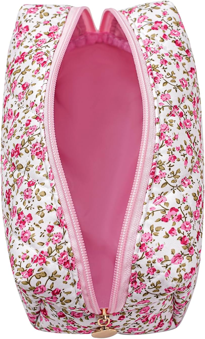 Bolsa maquillaje con cremallera flores portátil para mujer