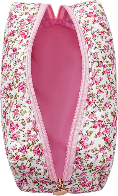 Bolsa maquillaje con cremallera flores portátil para mujer