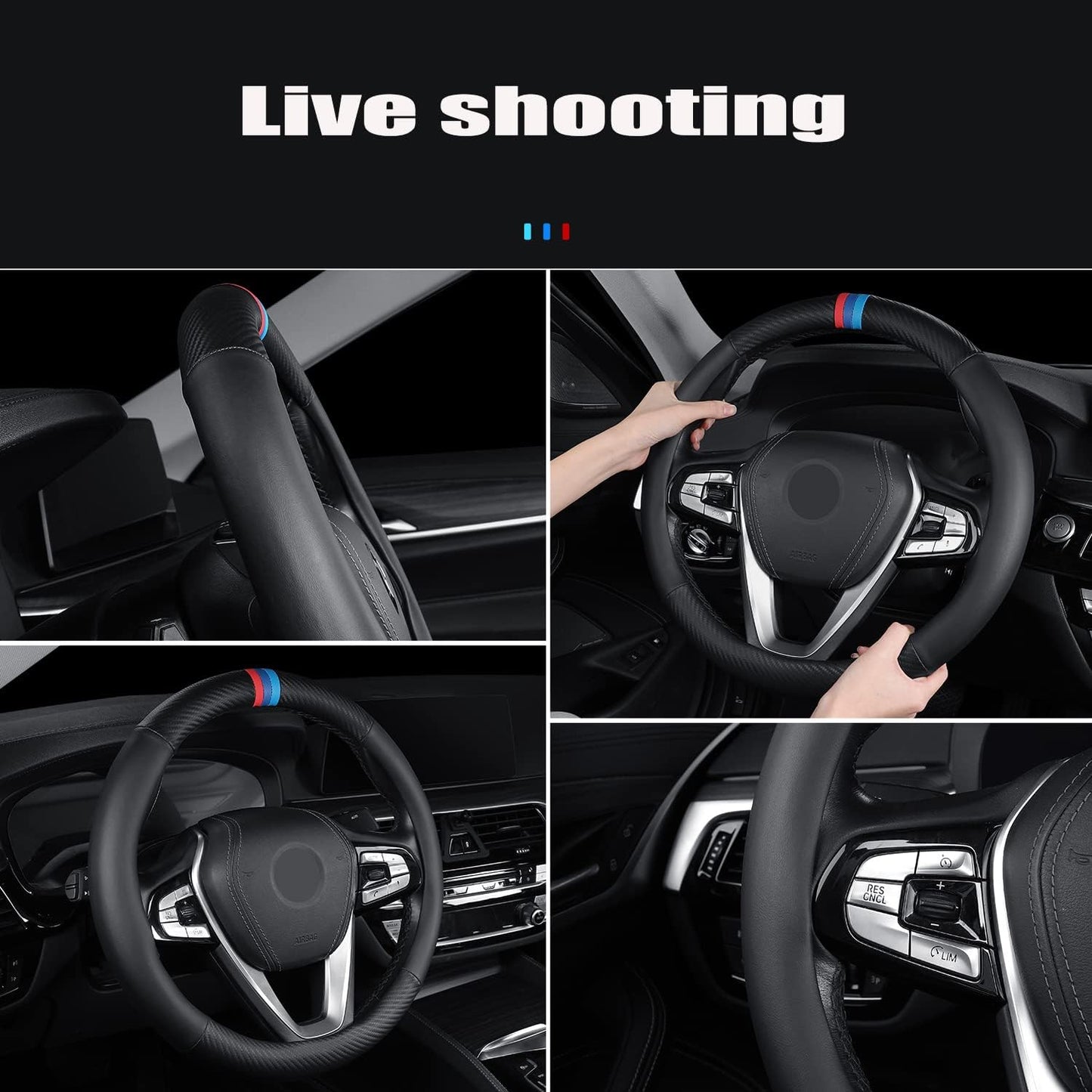 Funda volante fibra carbono cuero antiderrap 15"