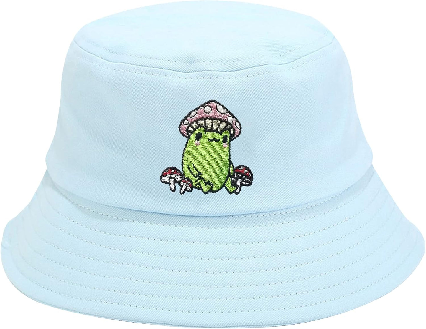 Sombrero cubo bordado rana con hongo unisex