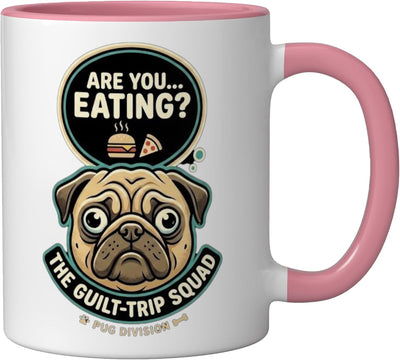 Taza cerámica para amante de la comida para perros Pug Guilt Trip Squad rosa/blanca
