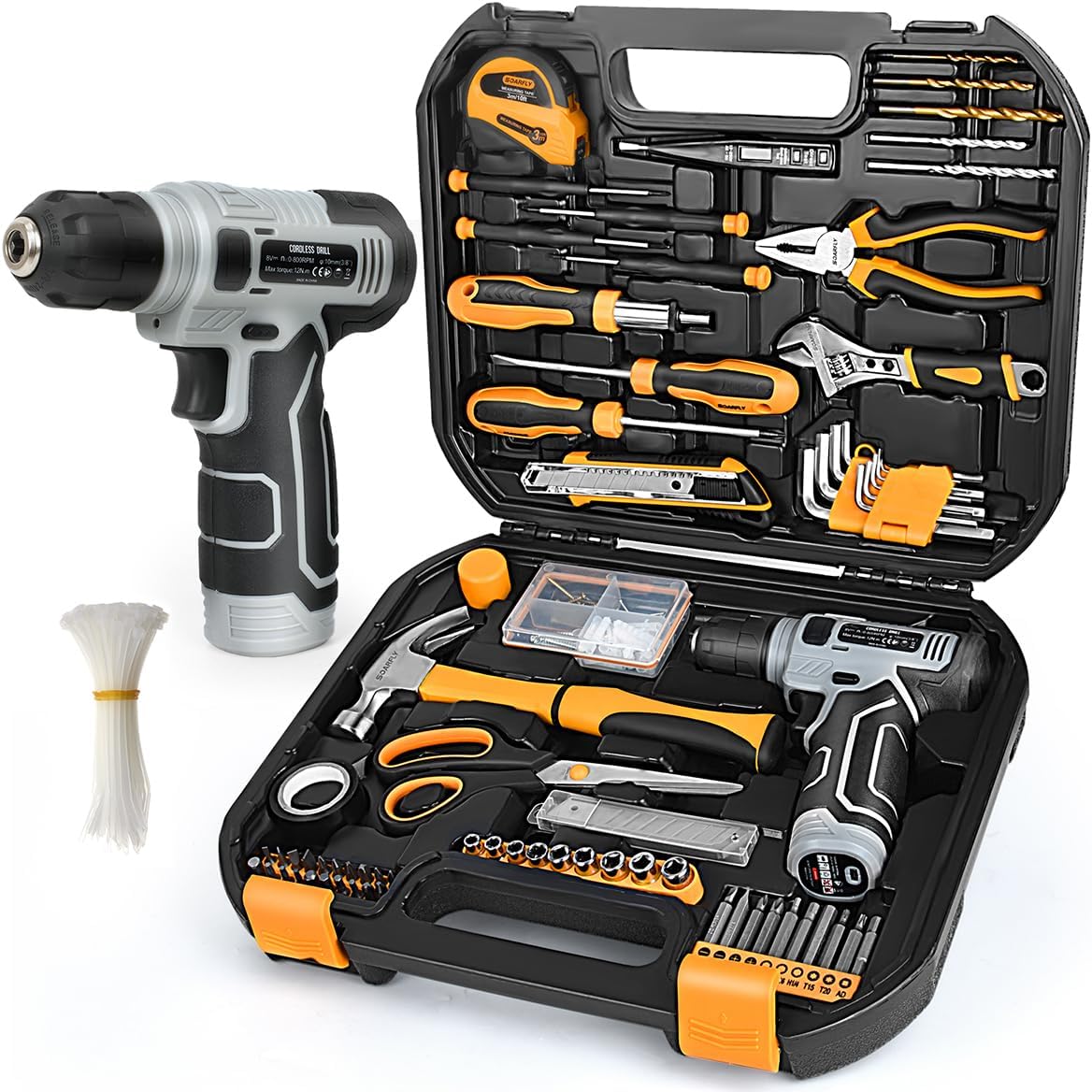 Set 180 Pzas Caja Herramientas Taladro Inalámbrico 8V