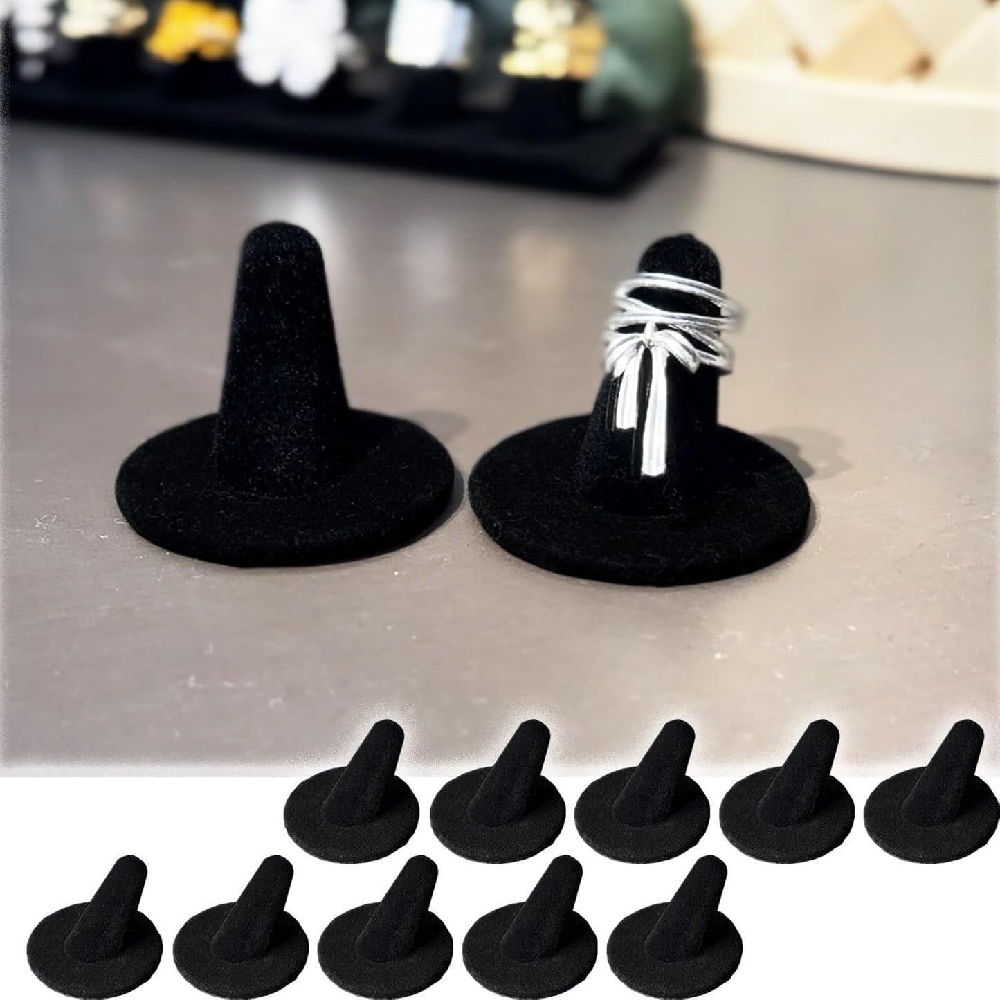 Soporte terciopelo negro 10 anillos organiz. joyas