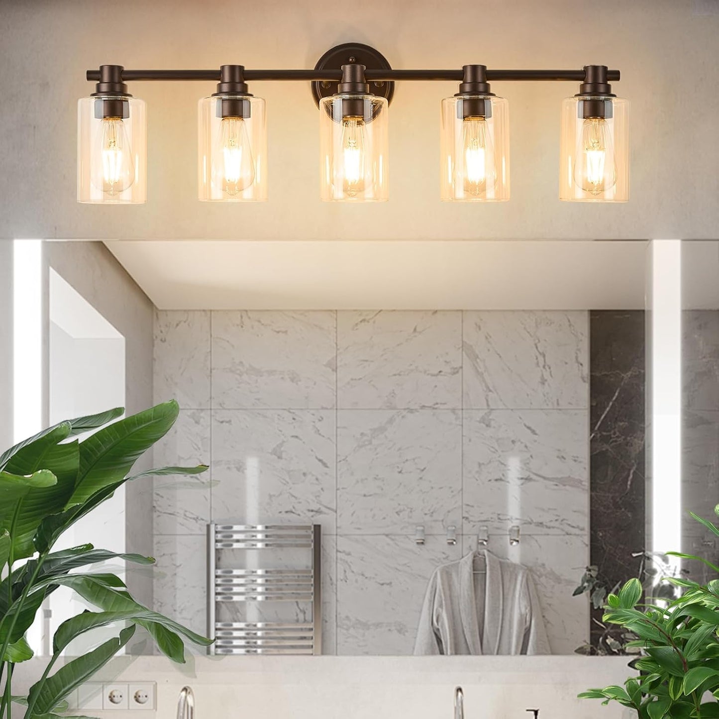 Lámpara baño pared vidrio transparente bronce 5 luces
