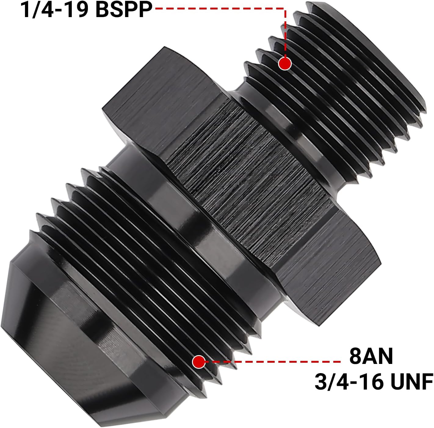 Adaptador 1/4-19 BSPP aluminio negro