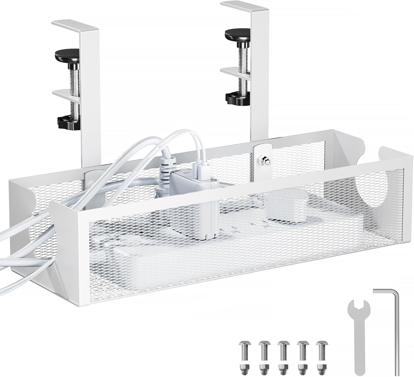 Bandeja organizadora cables metal para debajo escritorio blanco