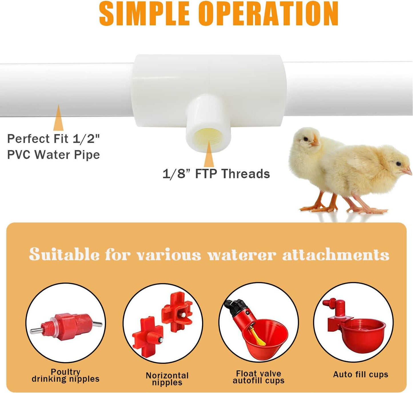 20 Pzas Accesorios PVC Bebedero Pollo Hilos 1/8"