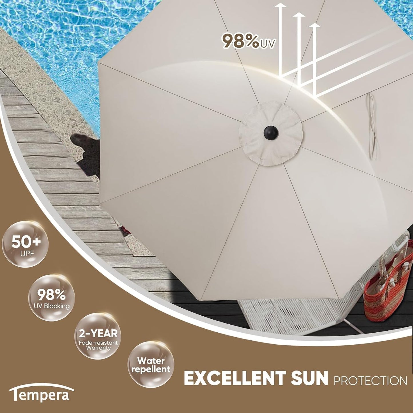 Parasol mesa exterior giro automático palo resistente