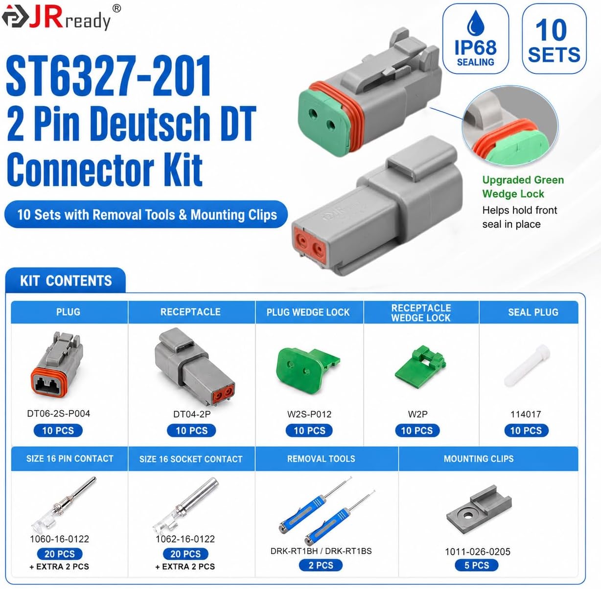 Kit 10 Conectores DT04-2P DT06-2S 16 Contactos Grises