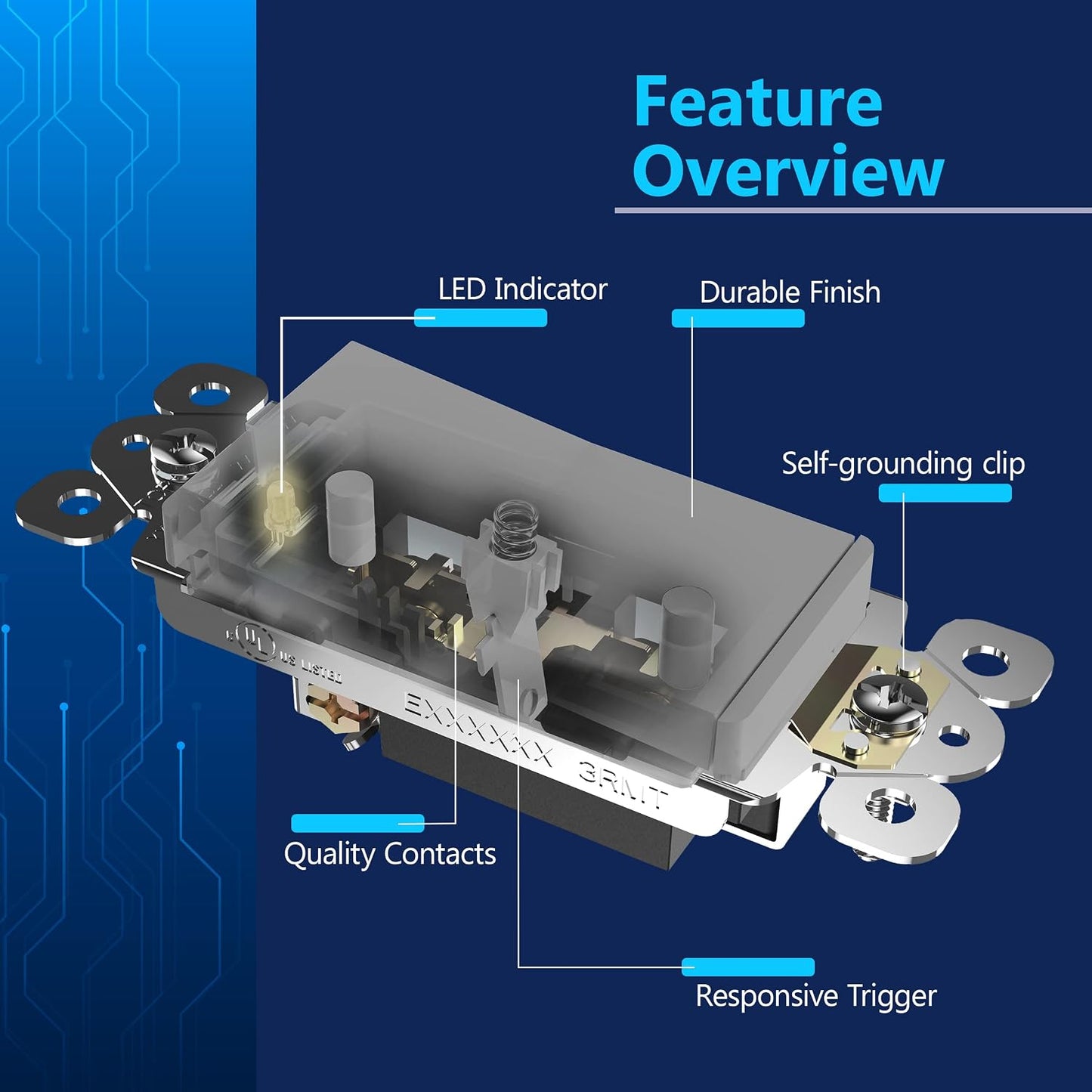 Interruptor decorativo iluminado acabado mate 15A 125V UL
