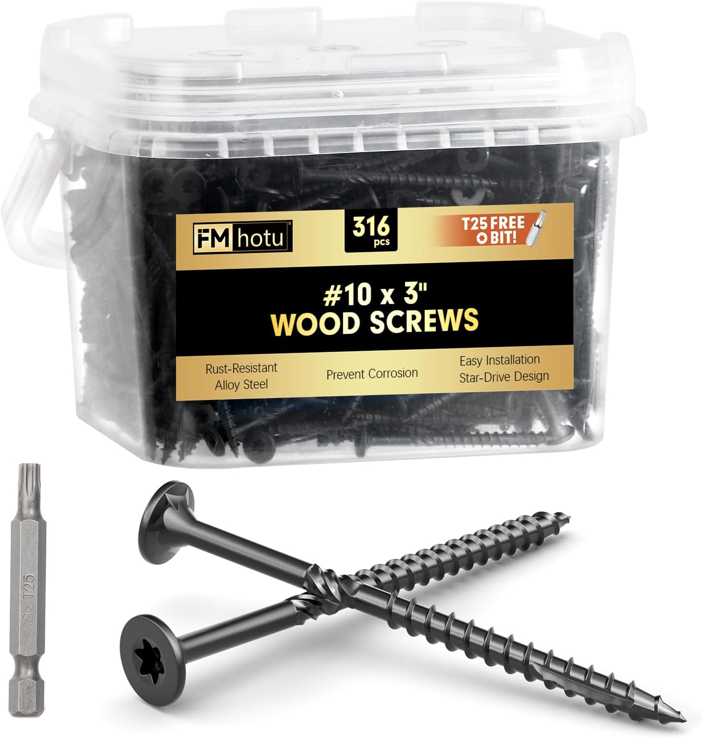 Tornillos terraza #10x3 316pz para madera cabeza estrella negro
