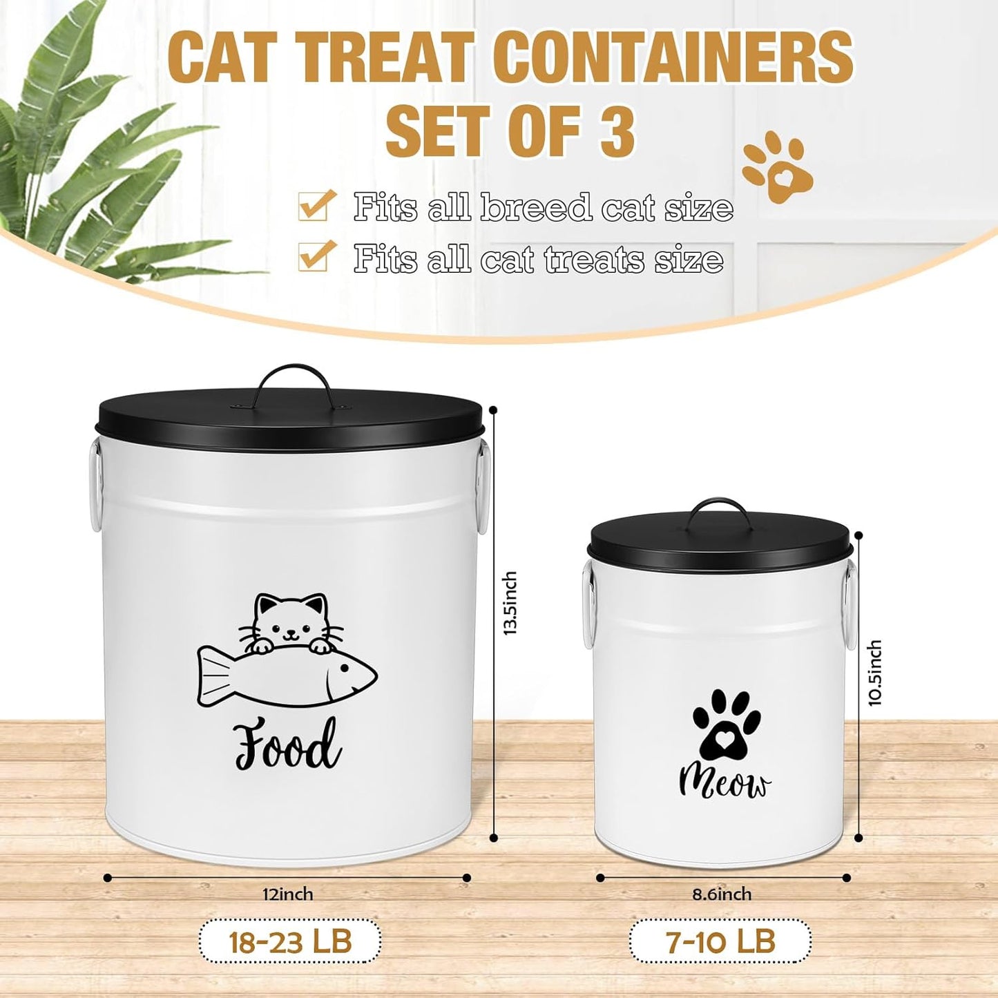 Set 2 Recipientes Metal para Galletas Gato con Tapas