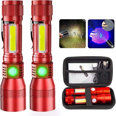 Linterna UV 3en1 con base magnética COB 7 modos 2uds rojo