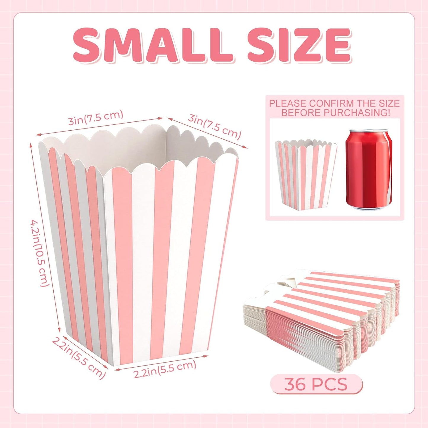 36 Cajas Palomitas Rayas Mini Soporte Papel Fiestas