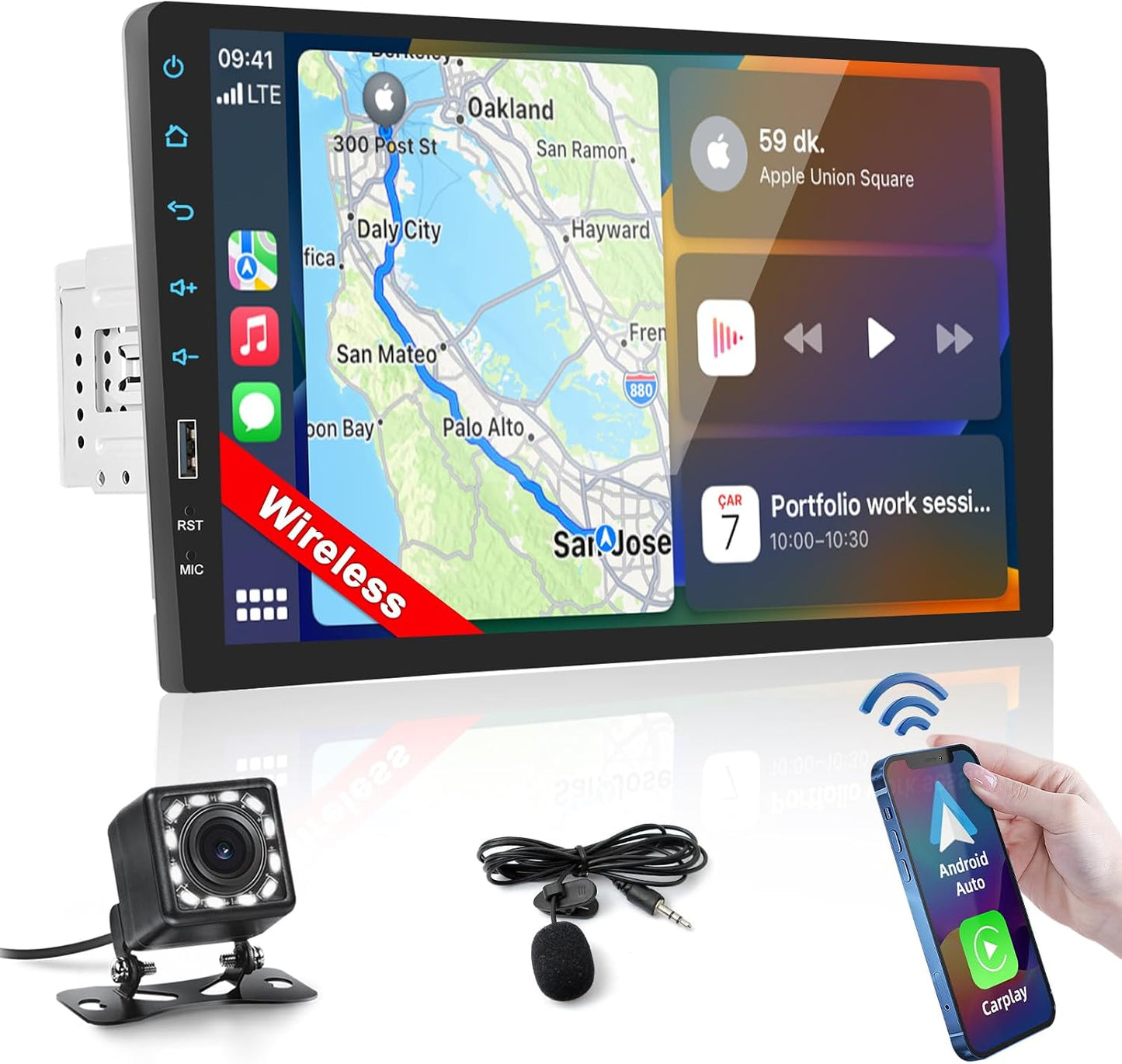 Estéreo coche inalámbrico Carplay 9pulg pantalla táctil