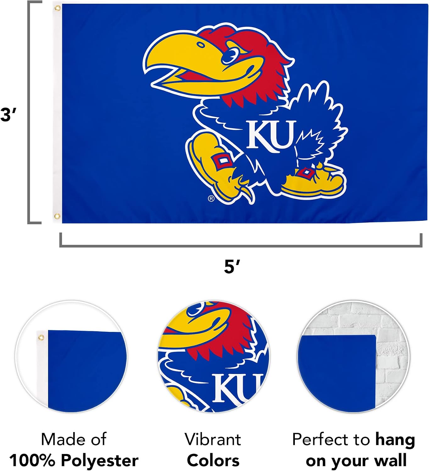 Bandera Jayhawks 3x5ft tela poliéster duradera