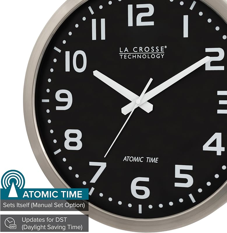 Reloj atómico acero inox 16pulg plateado