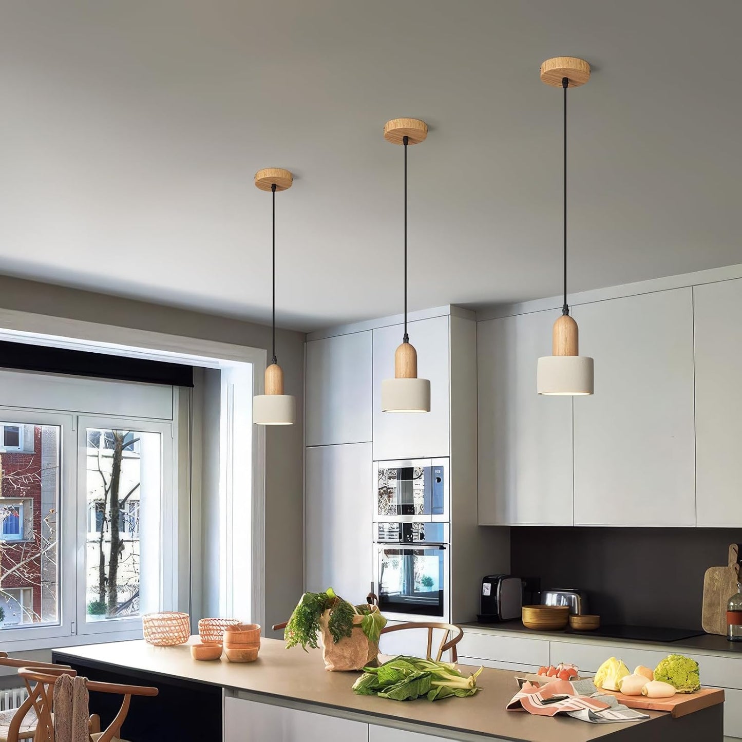 Luces colgantes cemento madera cocina dormitorio comedor 2