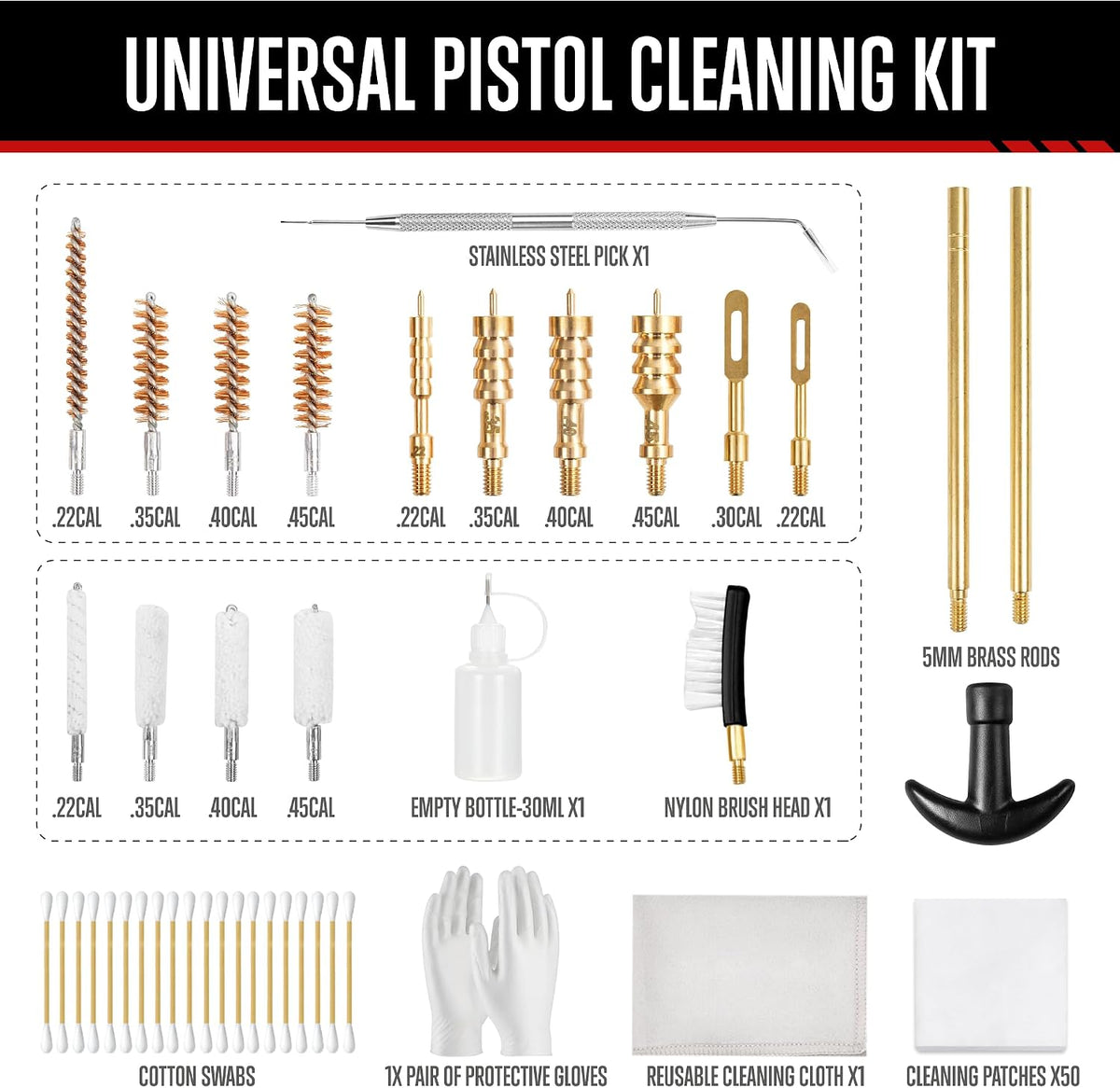Kit limpieza pistola universal con funda bronce y plástico
