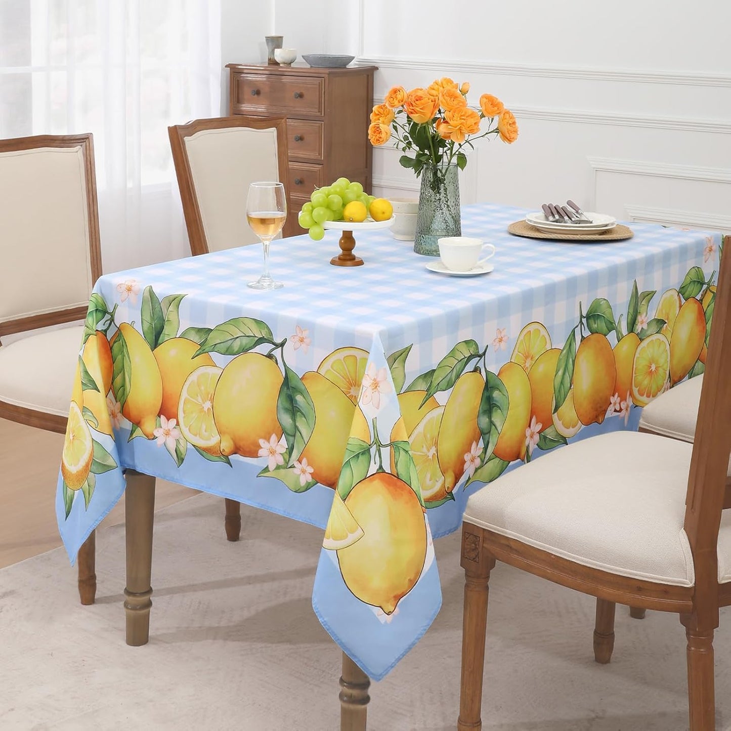 Mantel rectangular verano diseño búfalo flores azul 52x70pulg