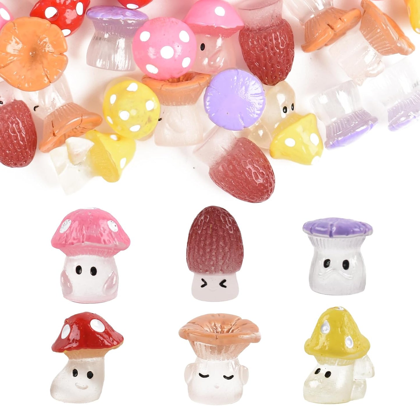 Figuras hongos luminosos resina 50 pzas para jardín hadas