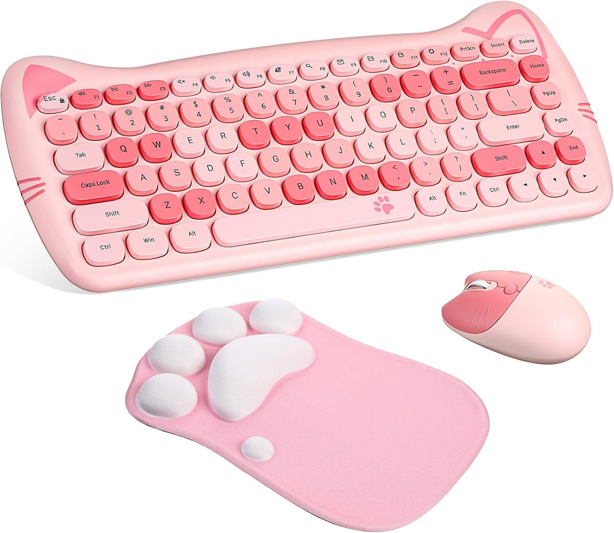 Set 3 teclado mouse gato inalámbrico USB 84 teclas