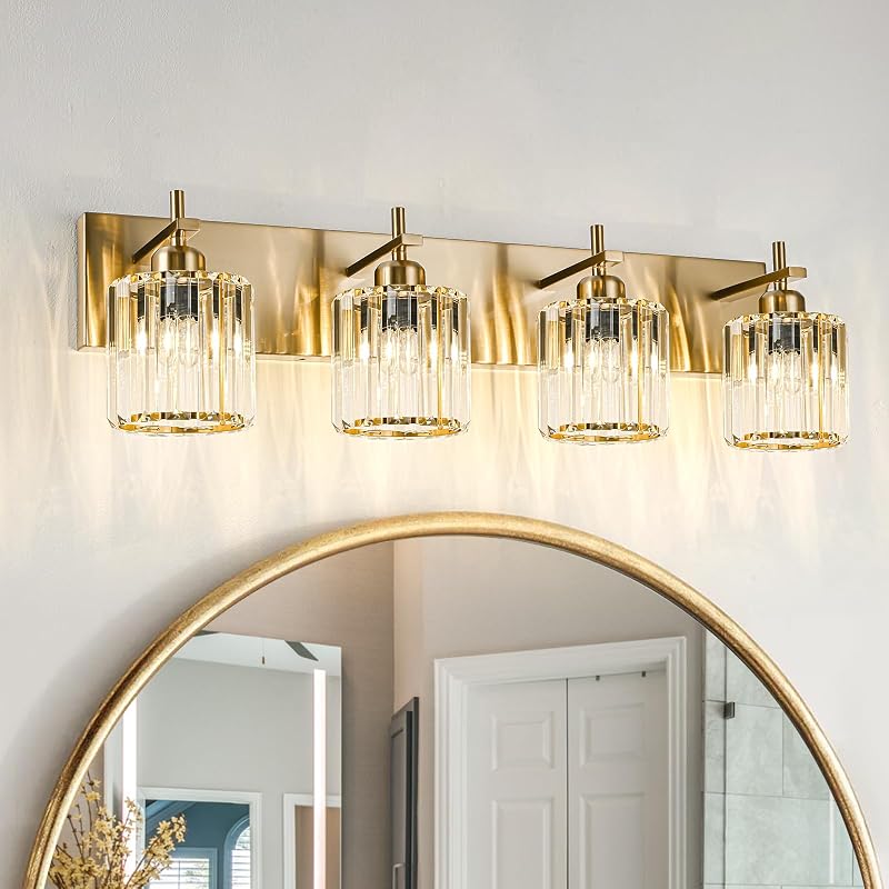 Luces cristal dorado para tocador baño 4 luces