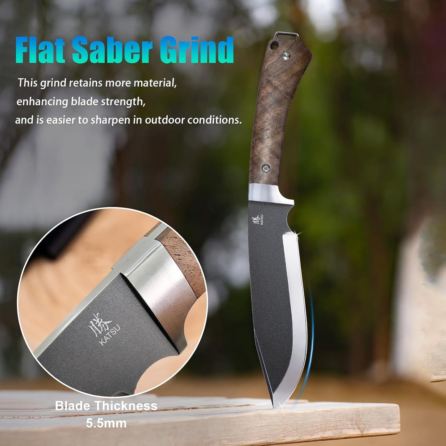 Cuchillo espiga hoja fija con funda K campamento