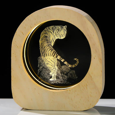 Luz nocturna tigre grabado 3D madera decoración hogar