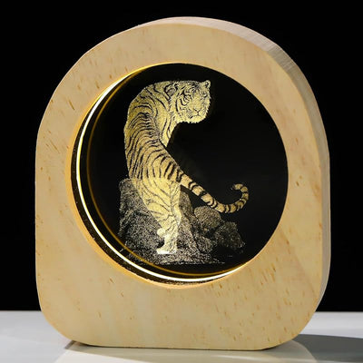 Luz nocturna tigre grabado 3D madera decoración hogar