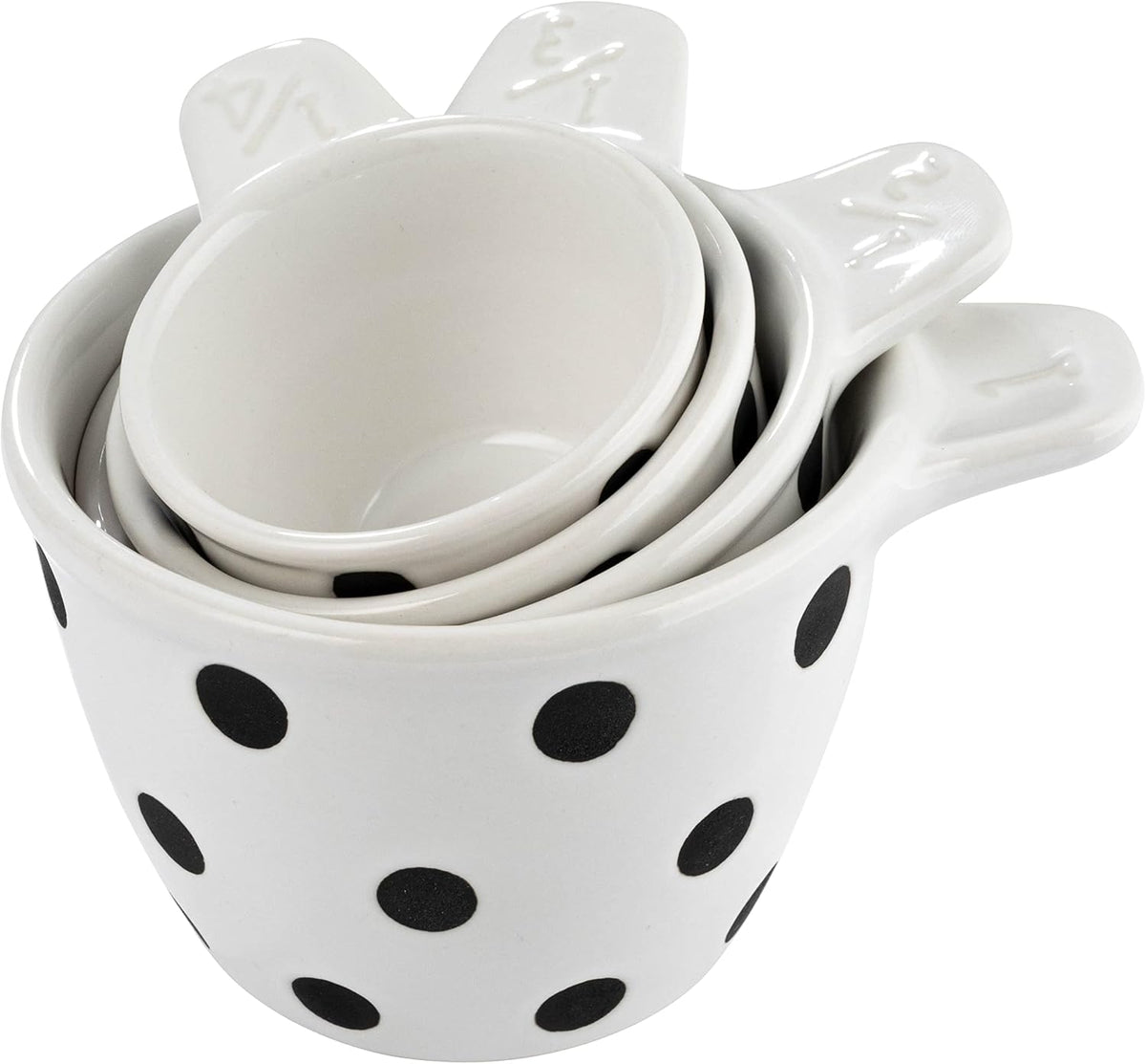Taza medidora cerámica set 4 blanco y negro