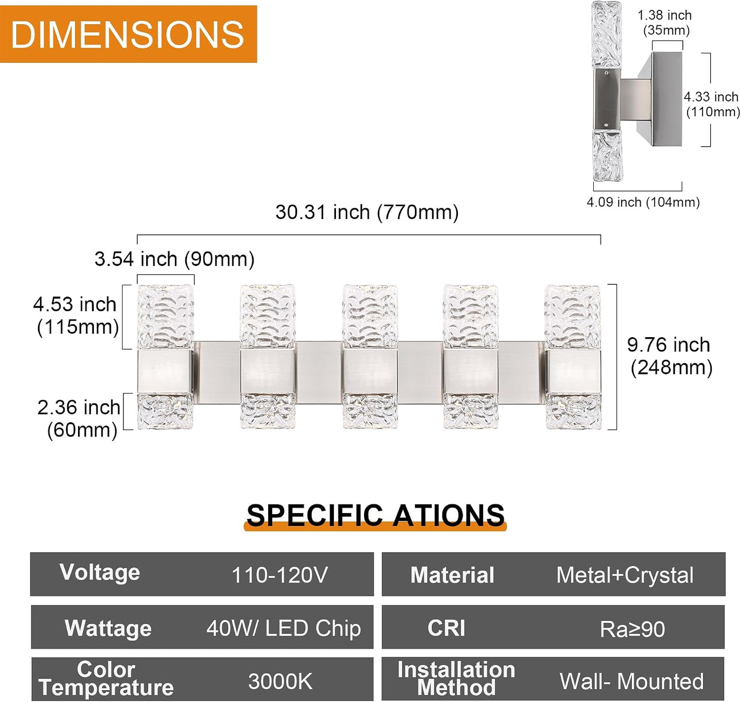 Lámpara pared 5 luces LED níquel cepillado pantalla cristal