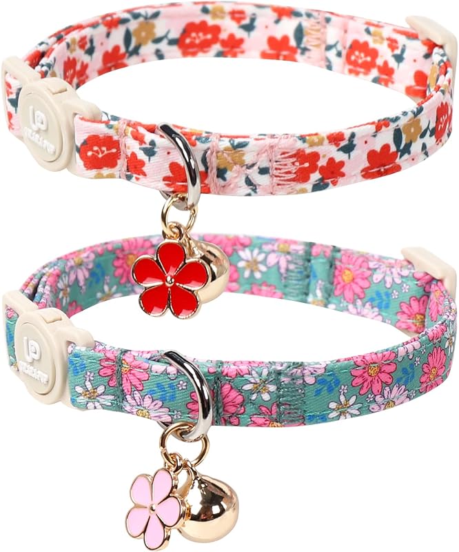 Collares para gato verano con hojas flores y cascabel